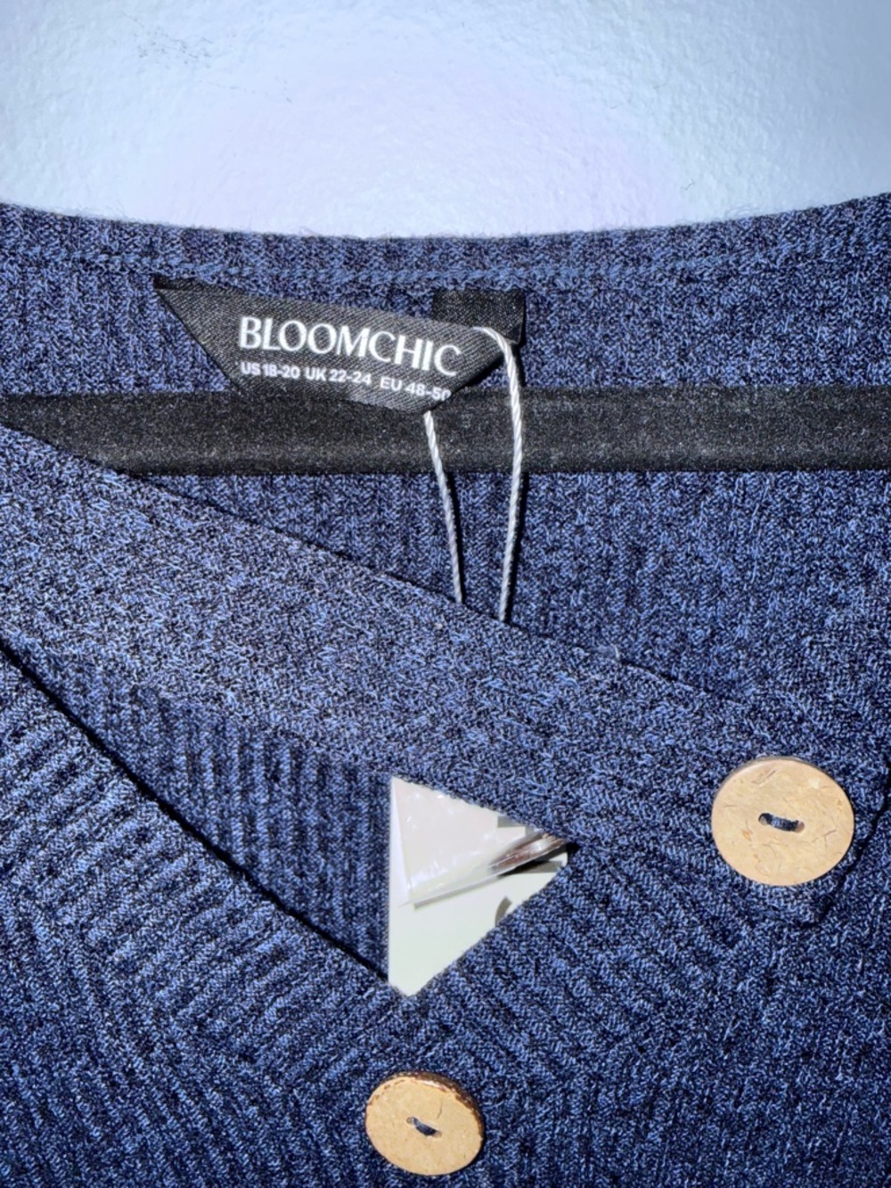 BloomChic Navy V-Neck Button-Accent Women's Sweater - Picture 4 of 5